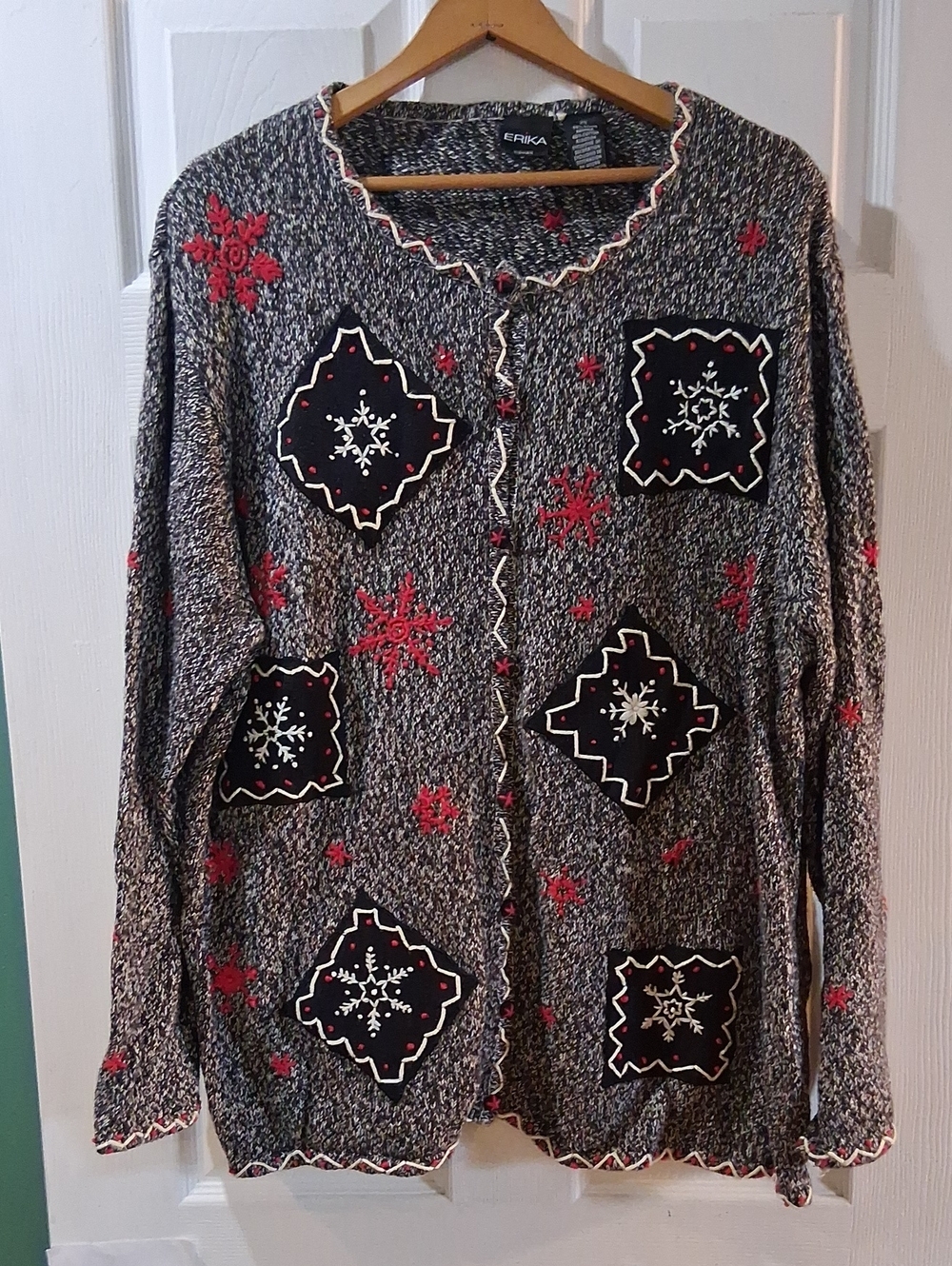 Erika Black & Red Snowflake Patchwork Cardigan